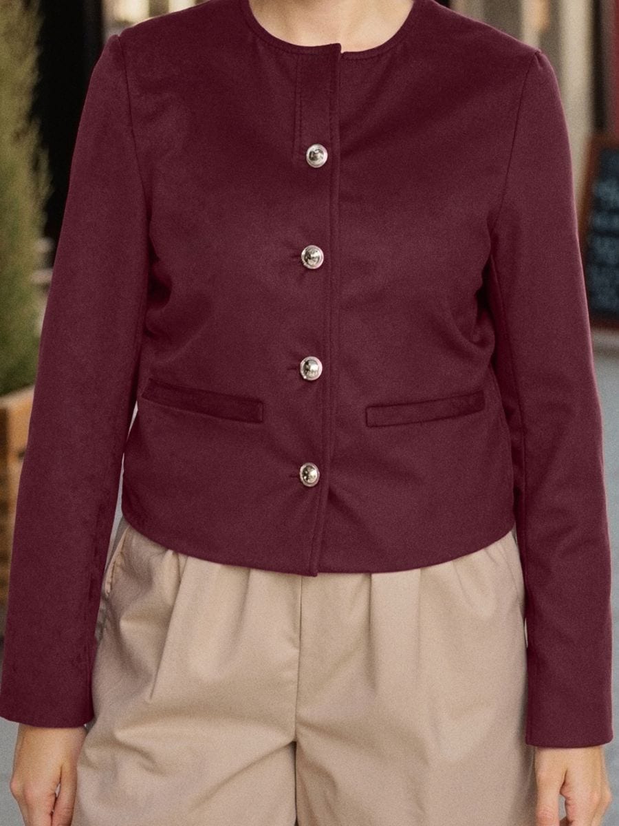 Elegantná bunda z umelej brúsenej kože - bordová - SINSAY