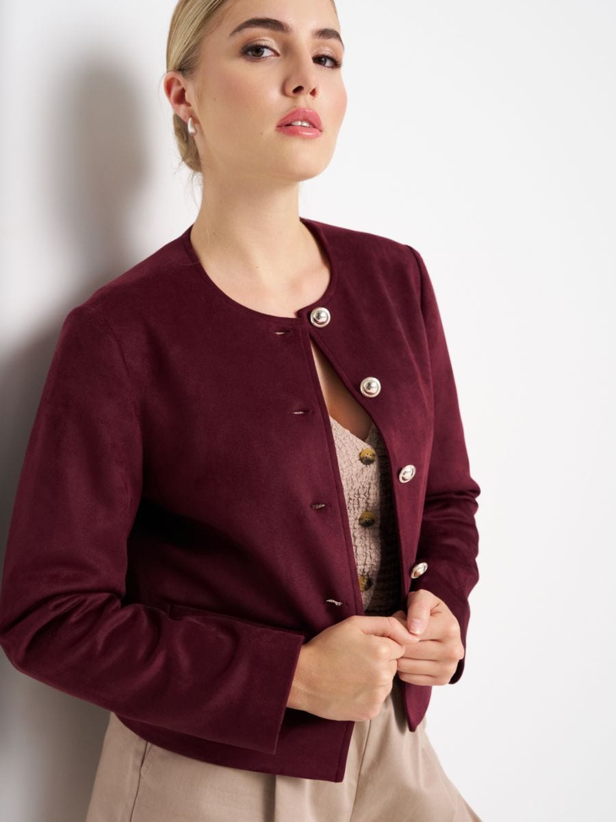 Elegantna jakna iz umetnega semiša - kostanjevo - SINSAY