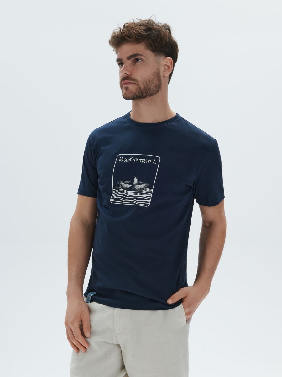 Majica kratkih rukava s printom - mornarsko plava - SINSAY