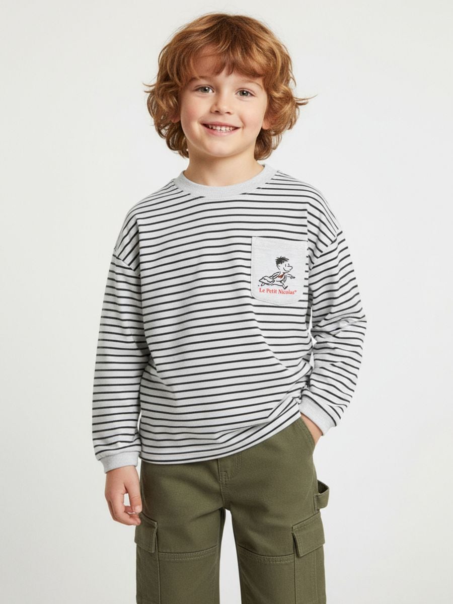 Kokvilnas džemperis ar svītrām Le Petit Nicolas - pelēks - SINSAY