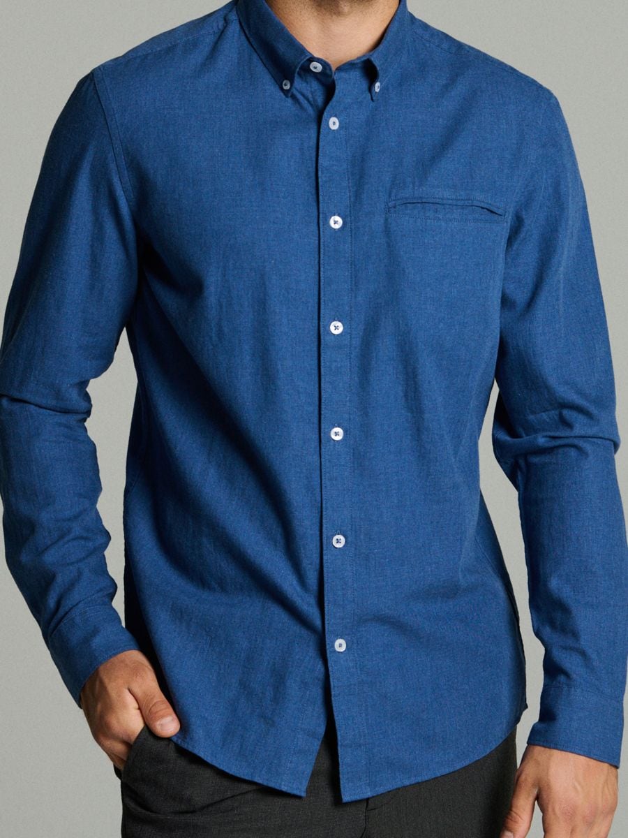 Pamučna slim fit košulja - svetlo plava - SINSAY