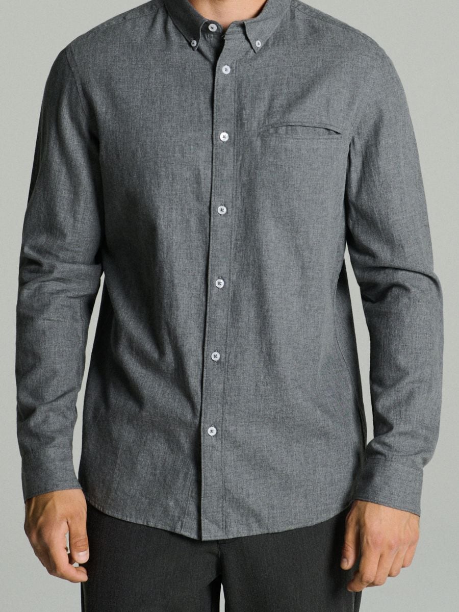 Pamučna slim fit košulja - tamno siva - SINSAY