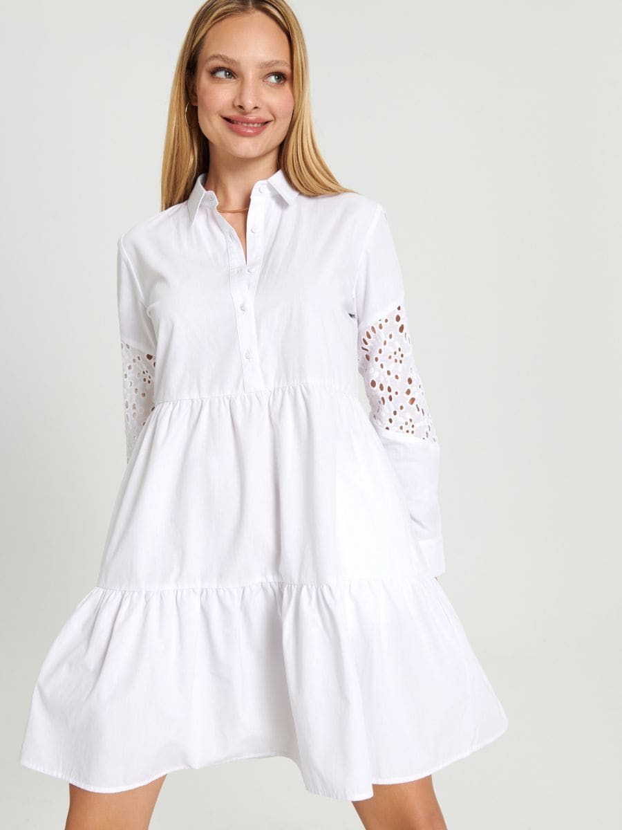 Košilové mini šaty - bílá - SINSAY
