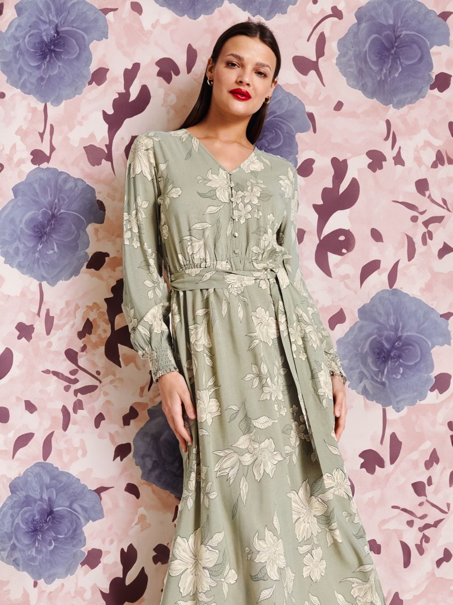 Midi рокля с флорален десен - многоцветен - SINSAY