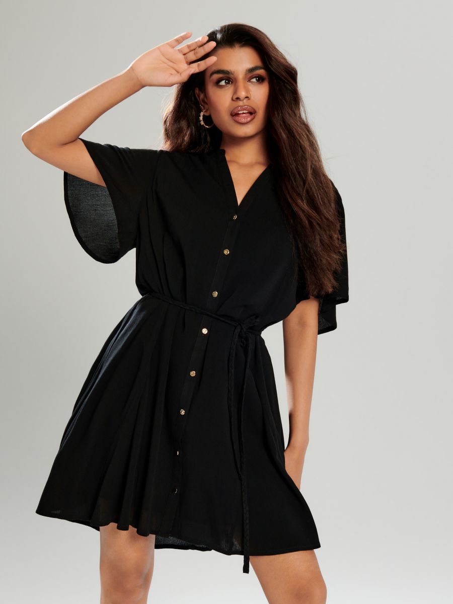 Sukienka mini koszulowa - czarny - SINSAY