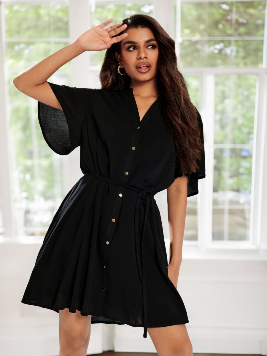 Mini φόρεμα-πουκάμισο - μαυρο - SINSAY