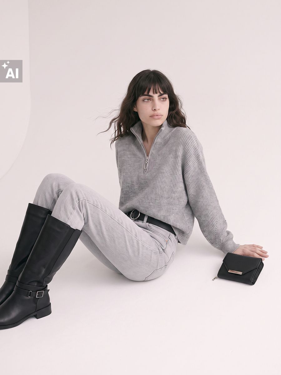 Πουλόβερ half-zip με όρθιο γιακά - ανοιχτό γκρι - SINSAY