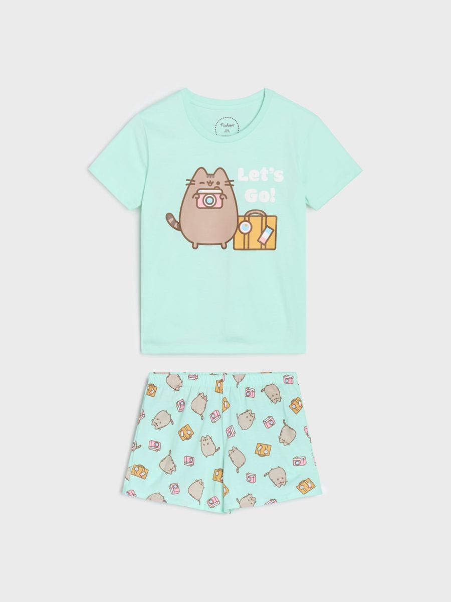 Dvoudílná pyžamová souprava Pusheen the Cat - zelená - SINSAY