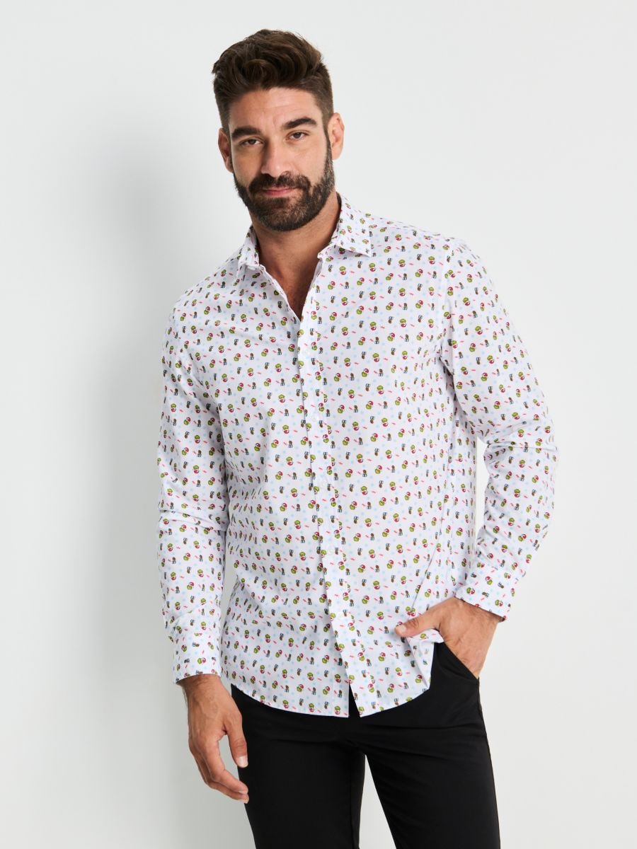 Karácsonyi mintás ing Grinch - fehér - SINSAY