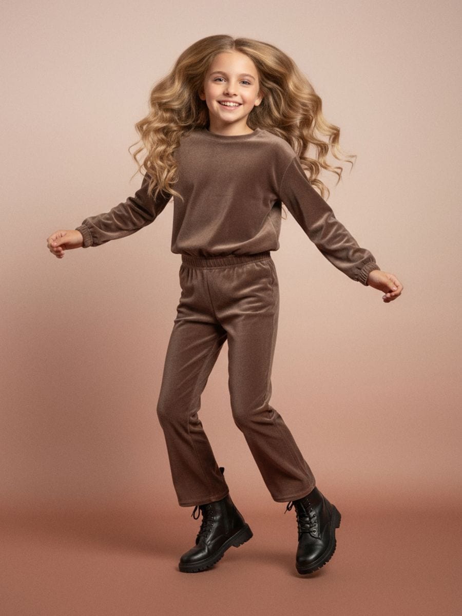 Komplet: bluza i spodnie z welurowym wykończeniem - brązowy - SINSAY