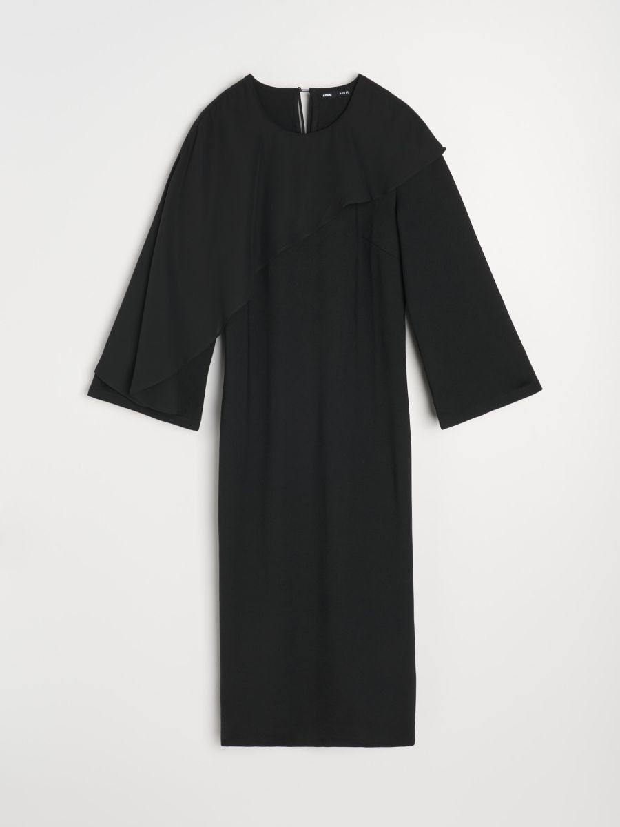 Rochie midi elegantă cu detaliu asimetric din șifon - negru - SINSAY