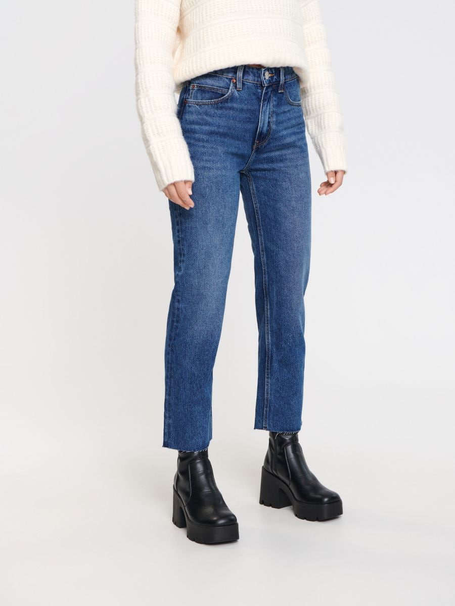 High waist straight jeans - navy - SINSAY