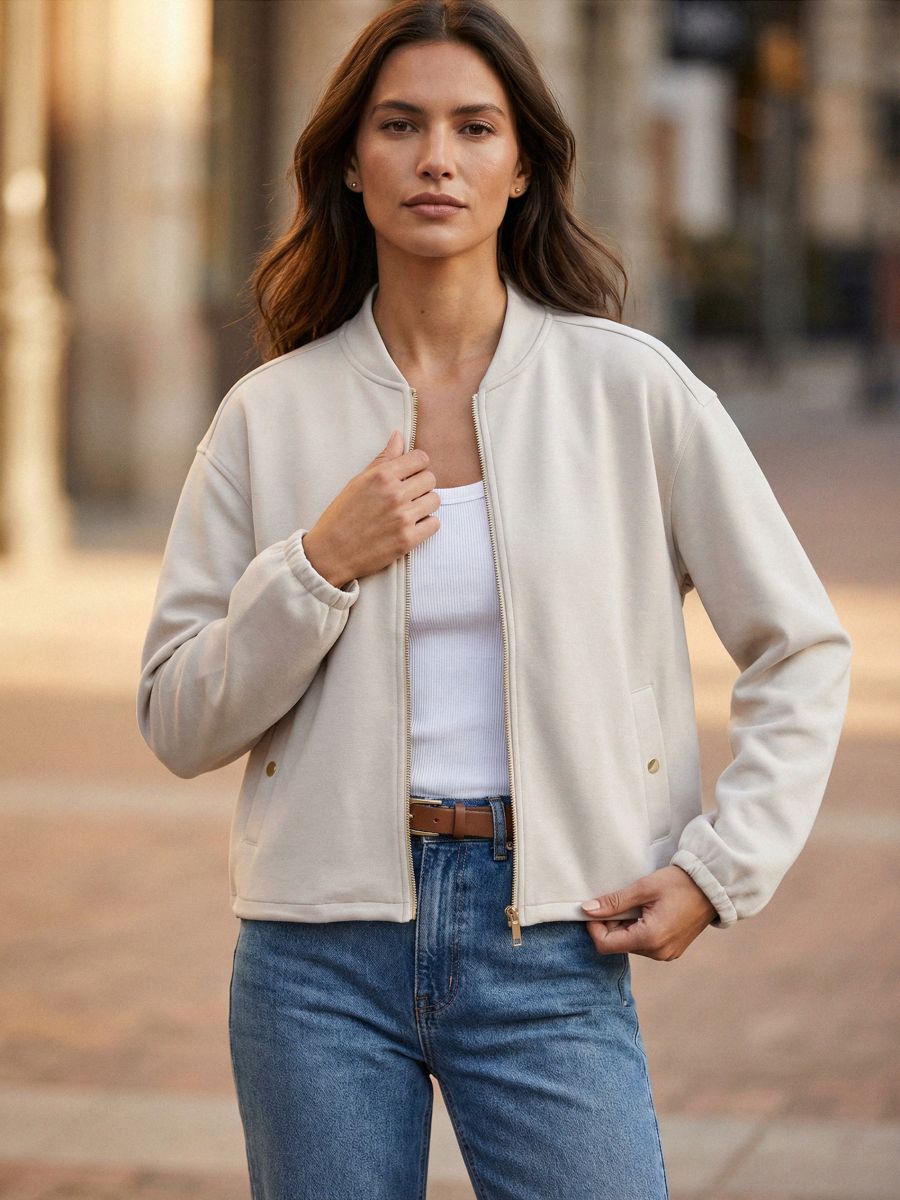 Bluza bomberka z domieszką wiskozy - kremowy - SINSAY