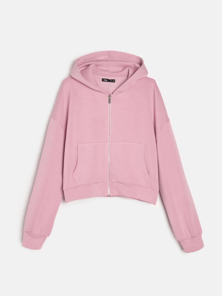 Oversize mikina na zip s kapucí - růžová - SINSAY