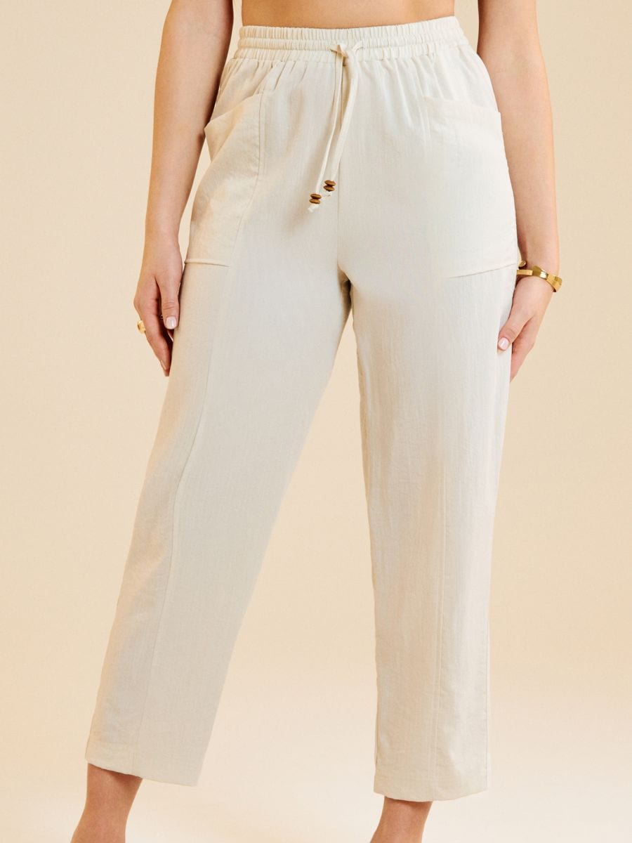Pantaloni cu viscoz - bej - SINSAY