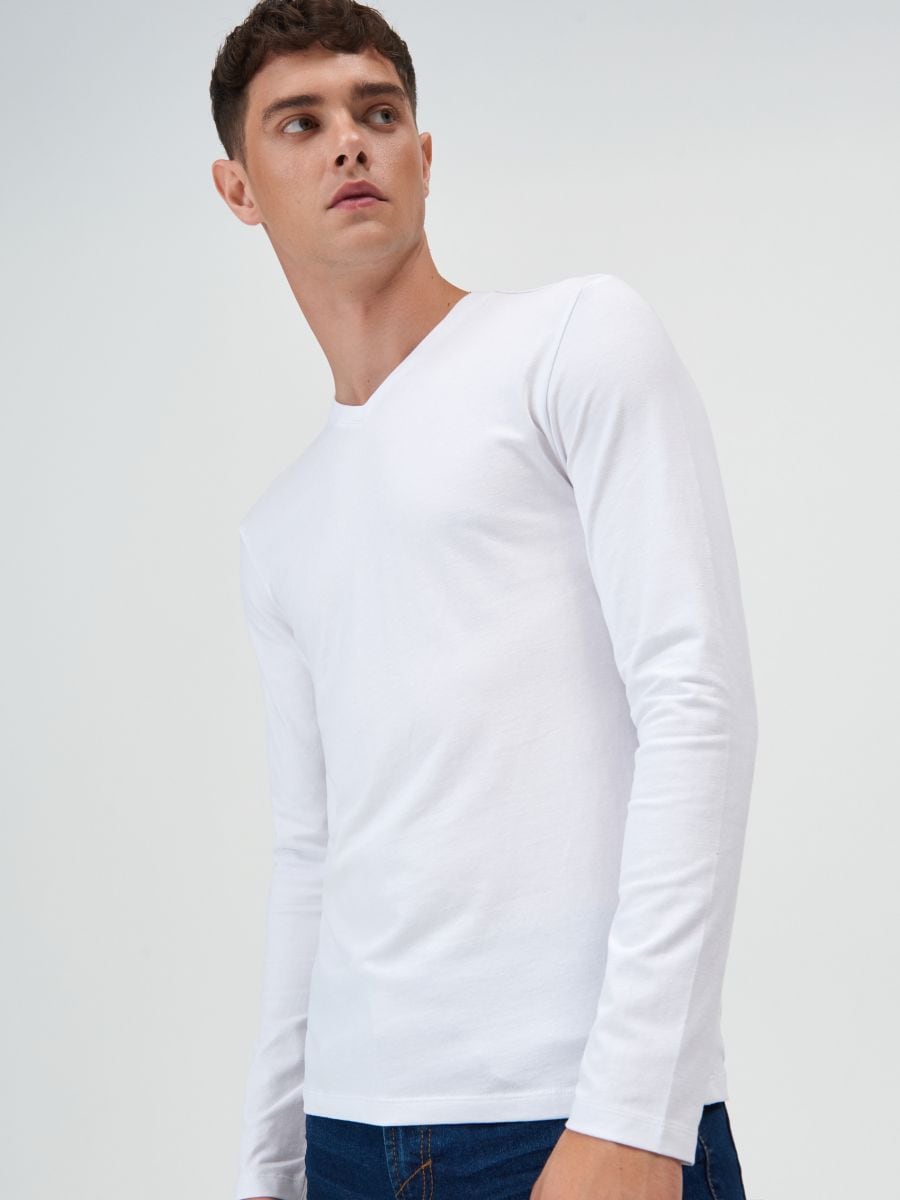 Slim neck long sleeve T-shirt Color white - SINSAY - 1305F-00X