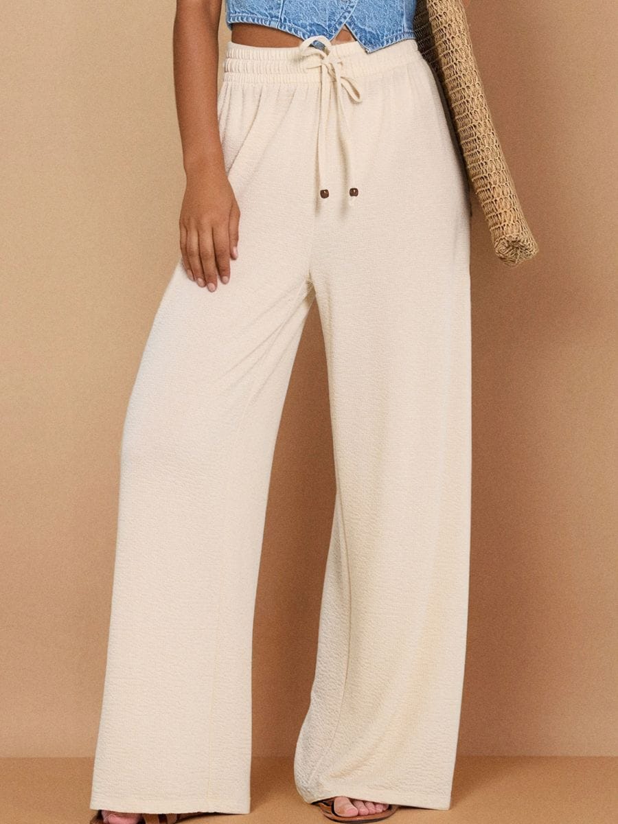 Kalhoty wide leg - béžová - SINSAY