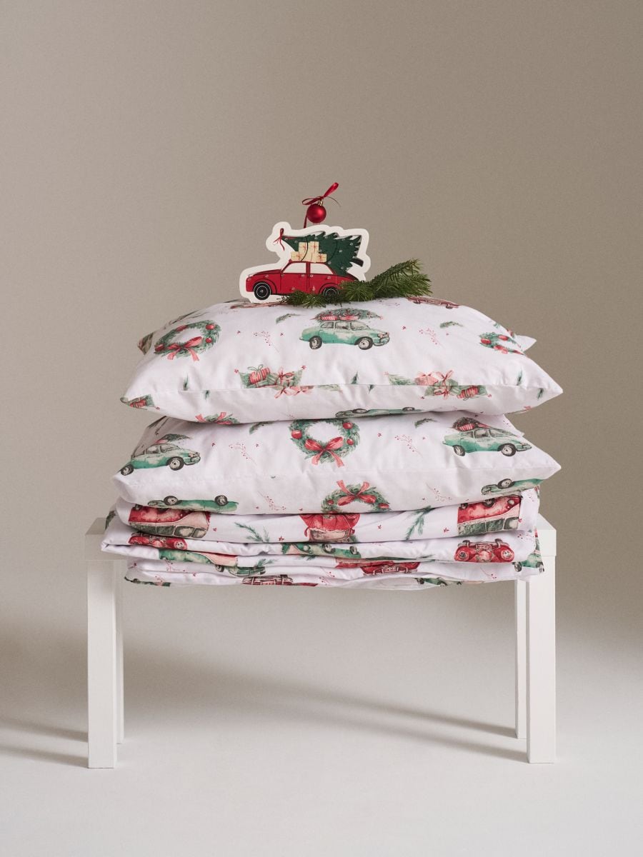 Комплект бавовняної постільної білизни з різдвяним мотивом - різнобарвний - SINSAY