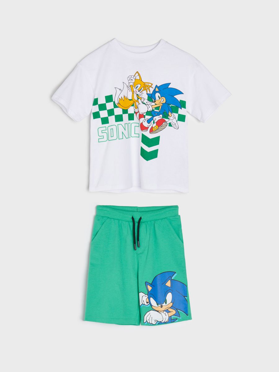 Komplet majice kratkih rukava i kratkih hlača Sonic the Hedgehog - zelena - SINSAY