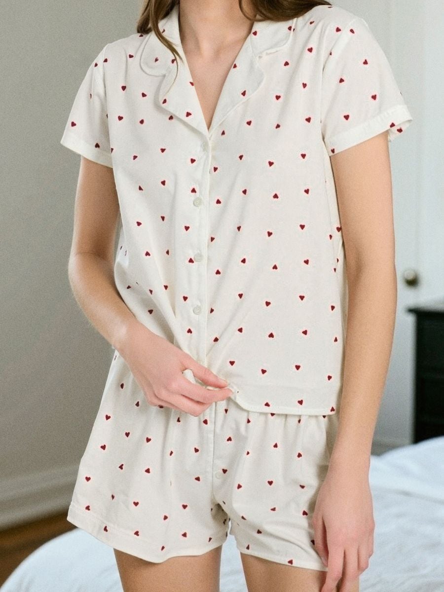 Zweiteiliges Pyjama-Set - Creme - SINSAY