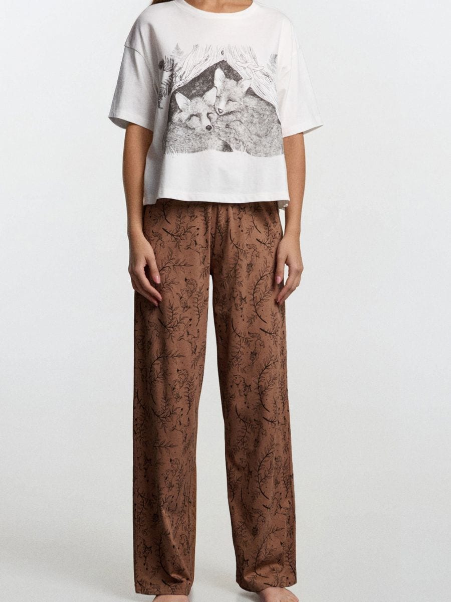 Pijamă din bumbac în două piese - alb - SINSAY