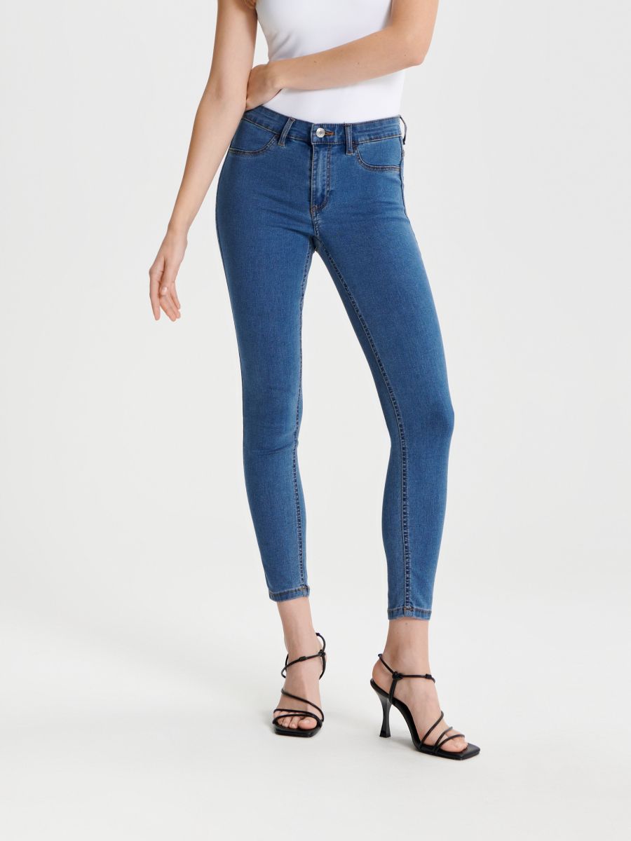 Jeansy skinny mid waist - niebieski - SINSAY