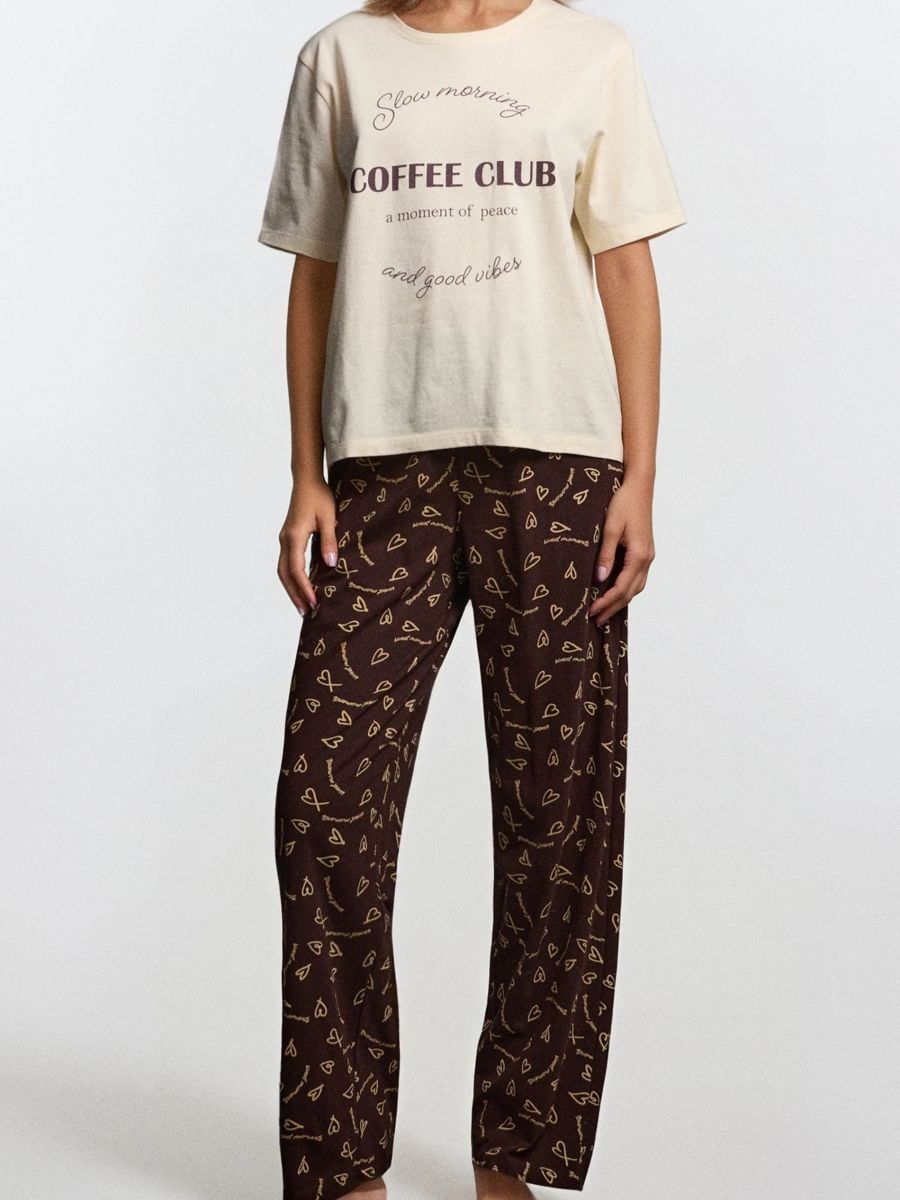 Dvodelni komplet pižame z napisom - krema - SINSAY