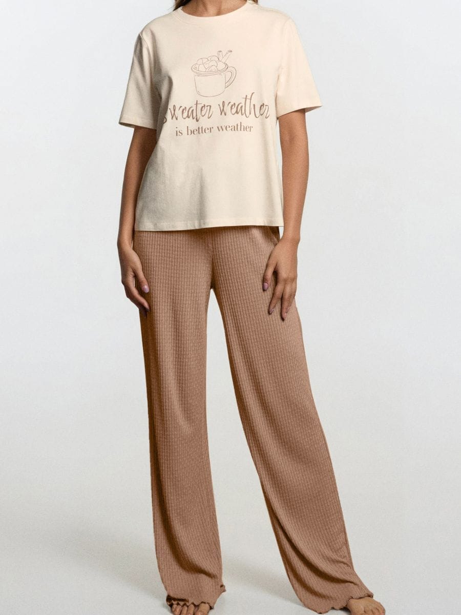 Dvodelna bombažna pižama - krema - SINSAY