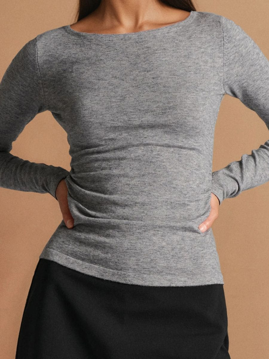 Kampsun külgmiste krooketega villaseguga - helehall - SINSAY