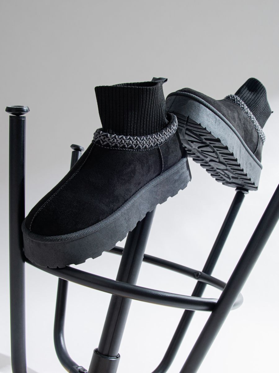Botine din imitație de piele întoarsă - negru - SINSAY