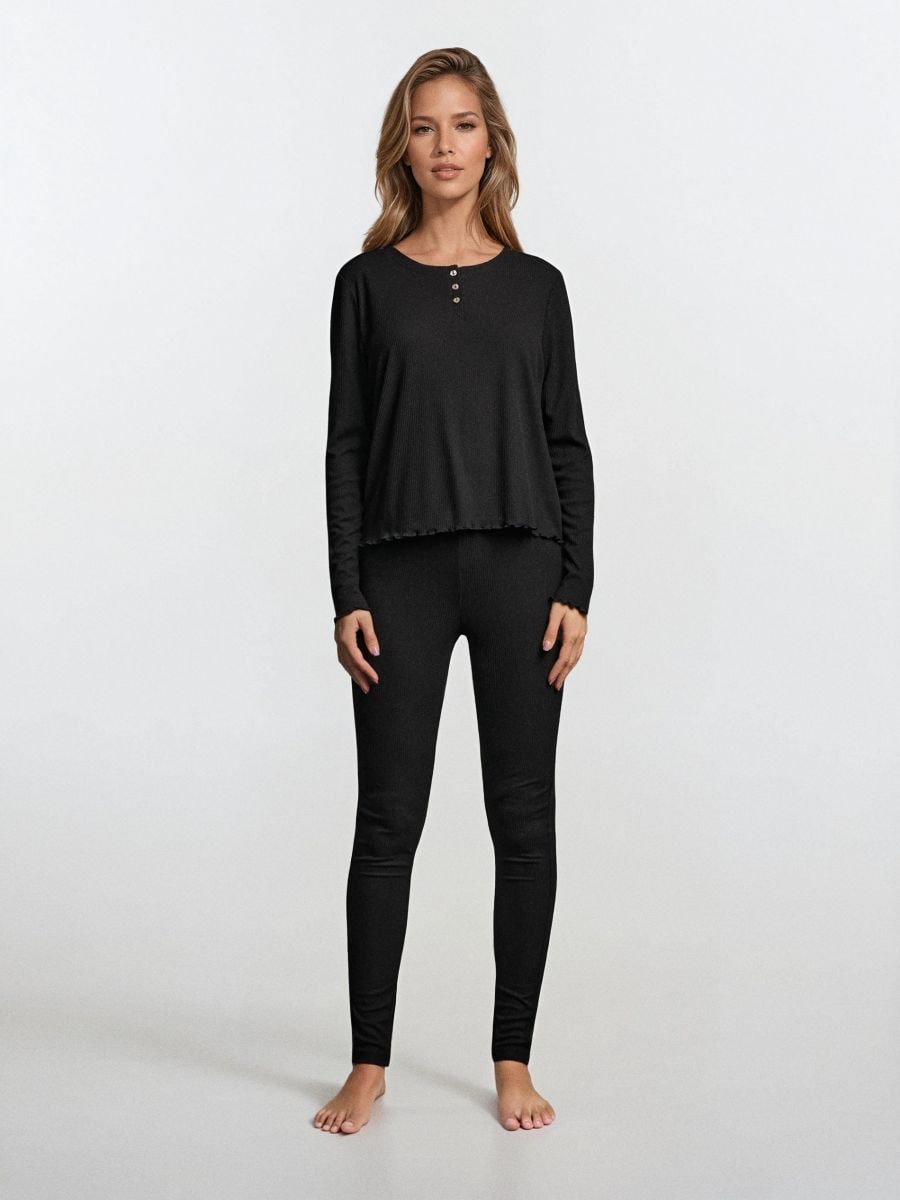 Bordázott kétrészes pizsama - fekete - SINSAY