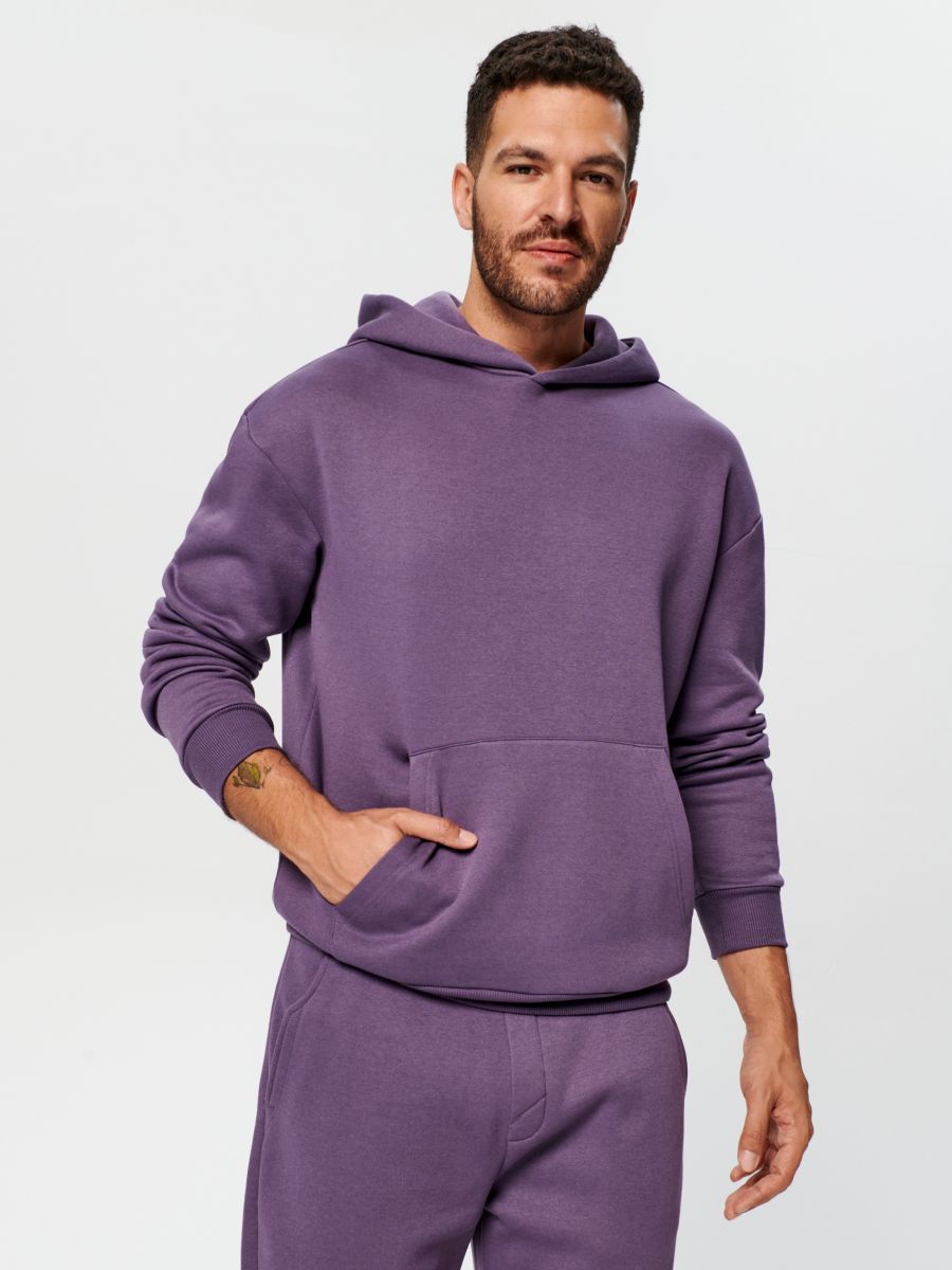 Pulover s kapuco in večjim žepom - vijolična - SINSAY