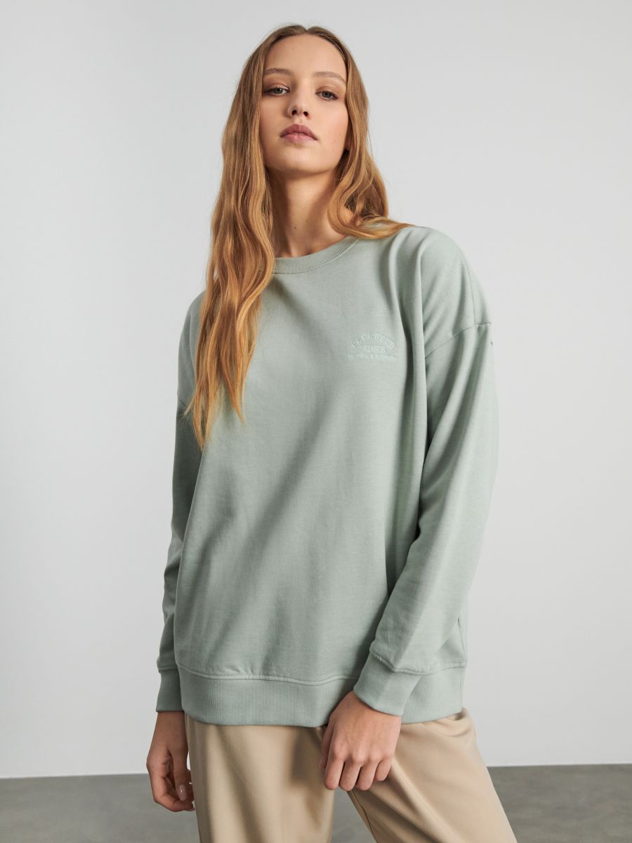 Sweatshirt mit gerippten Säumen - Grün - SINSAY