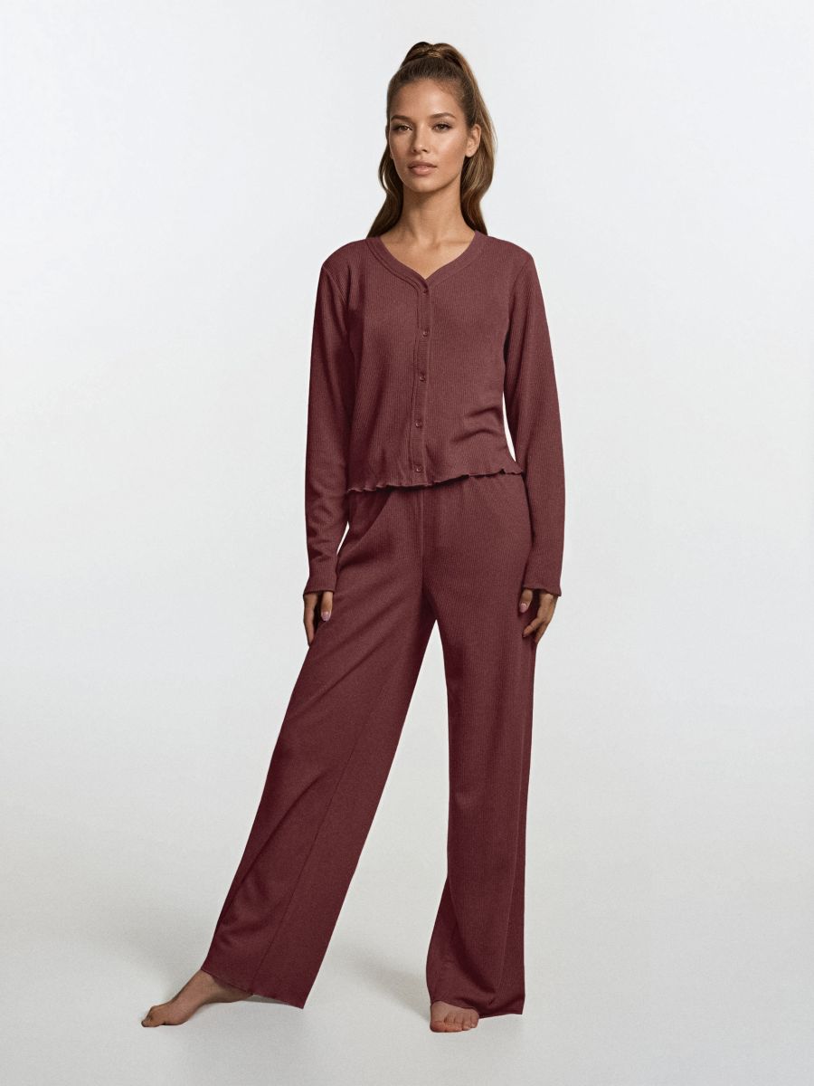 Rebrasta dvodelna pižama - temno rjava - SINSAY