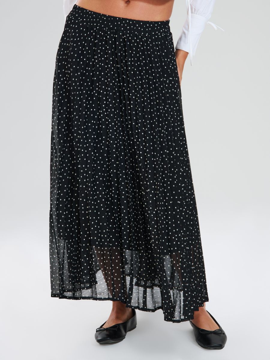 Spódnica maxi w kropki - czarny - SINSAY