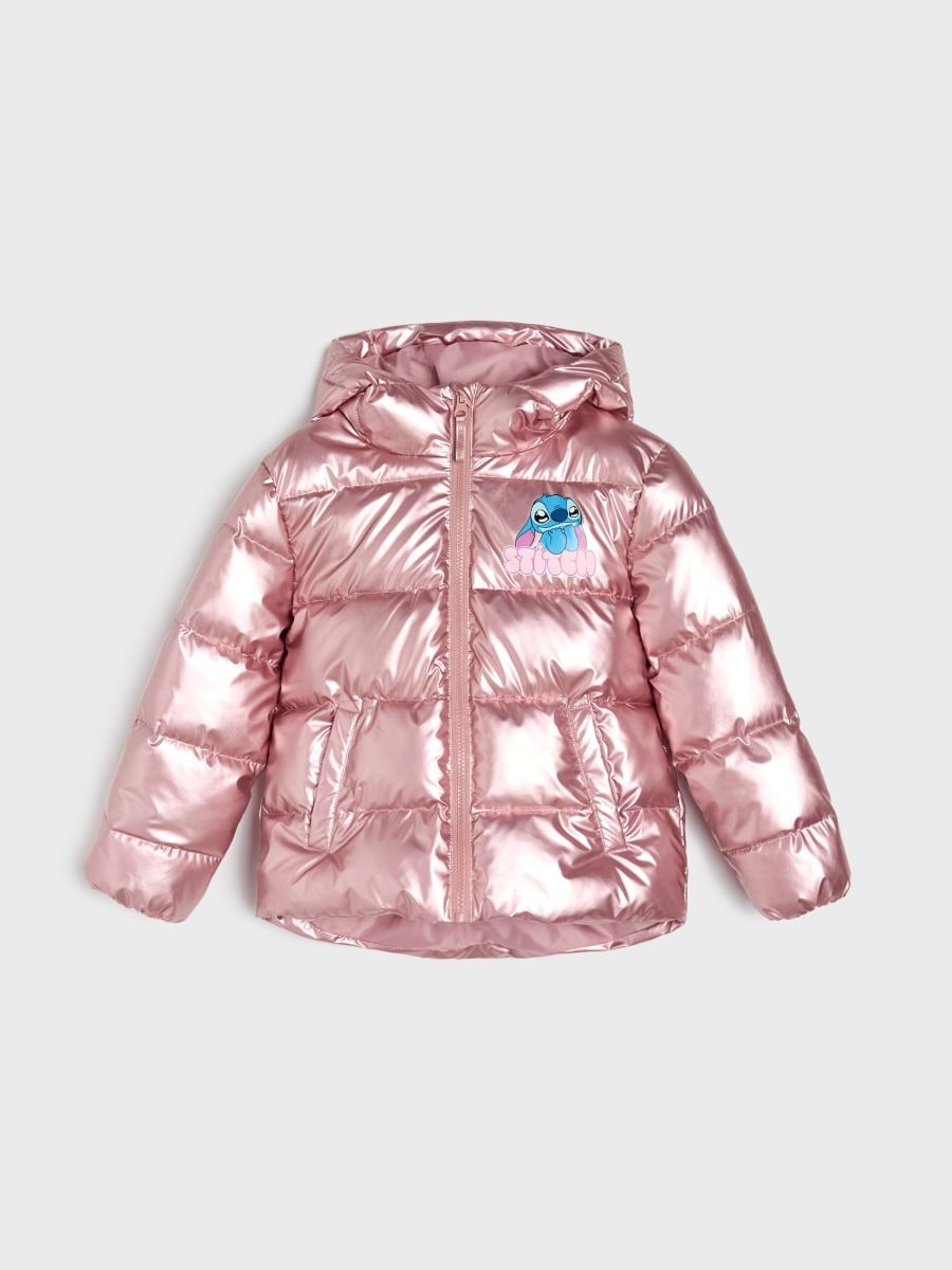 Zateplená bunda z lehce lesklého materiálu Stitch - růžová - SINSAY