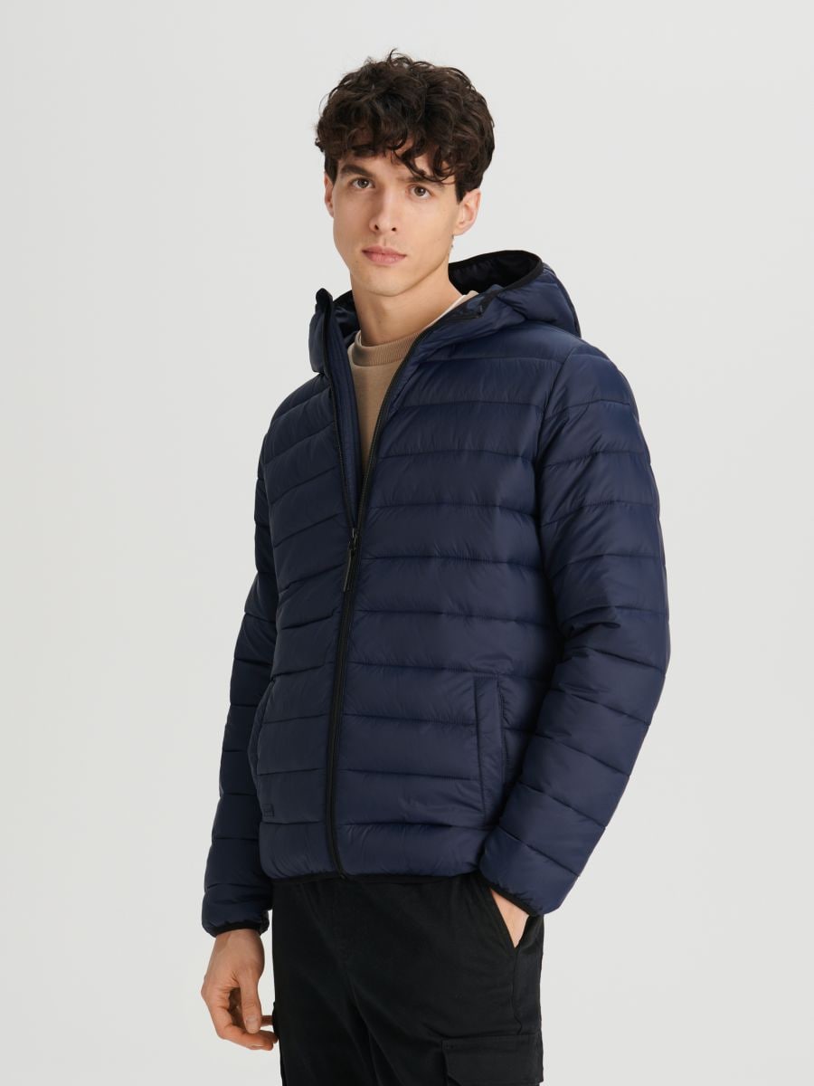 Puffer jacket with hood - navy - SINSAY