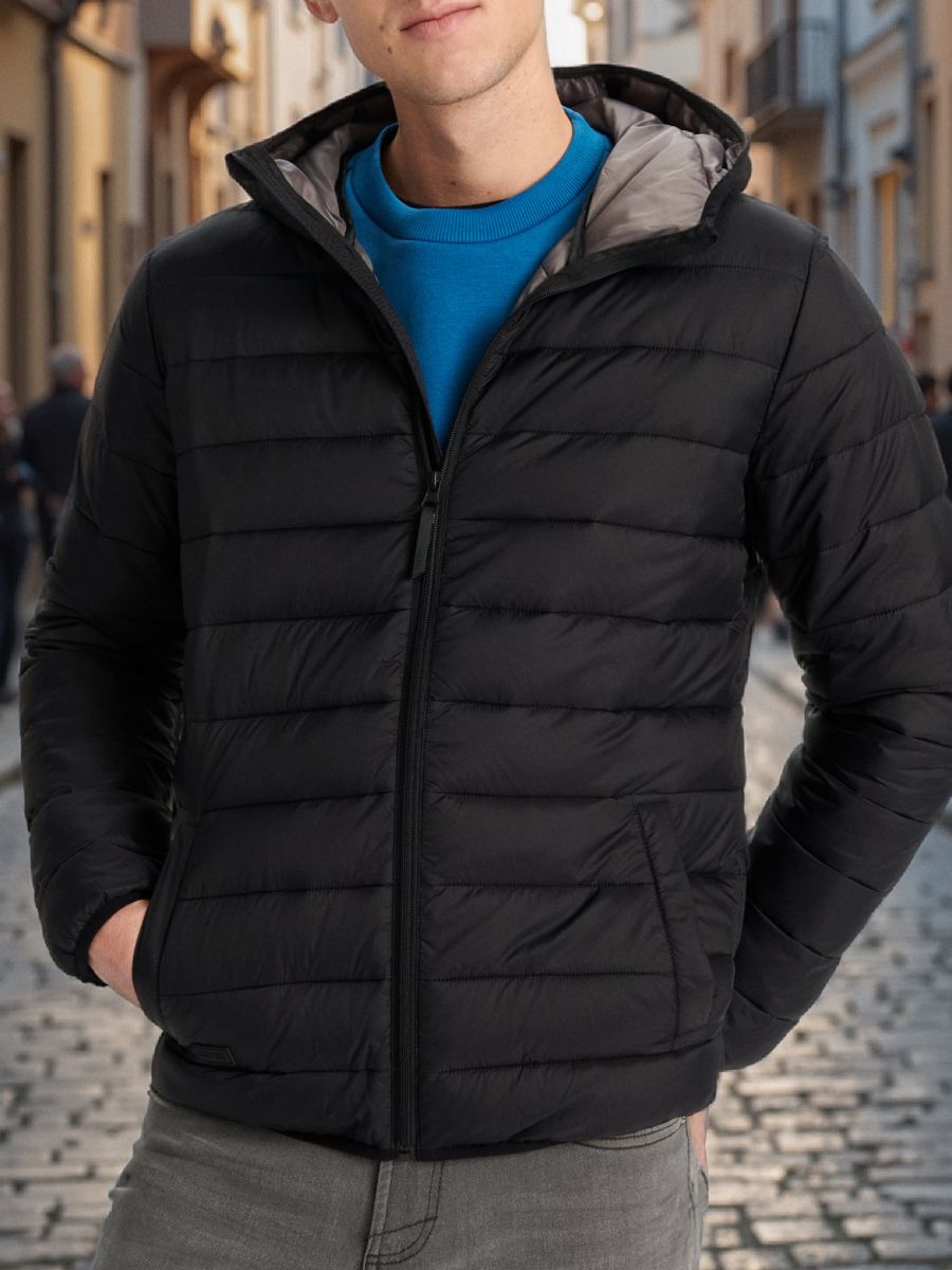 Kurtka puffer z kapturem - czarny - SINSAY