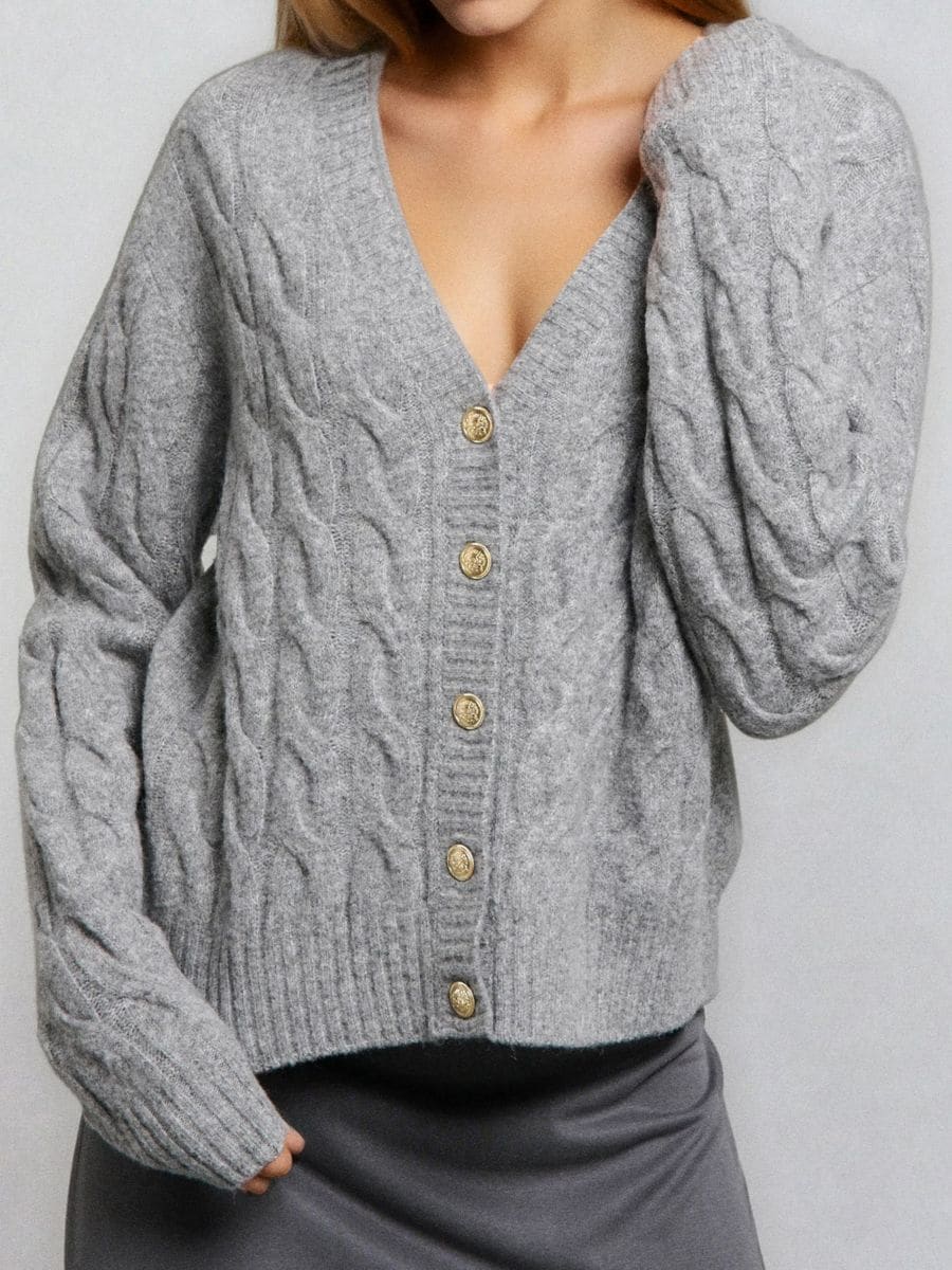 Kardigan s dekorativnim dugmadima s dodatkom vune - siva - SINSAY