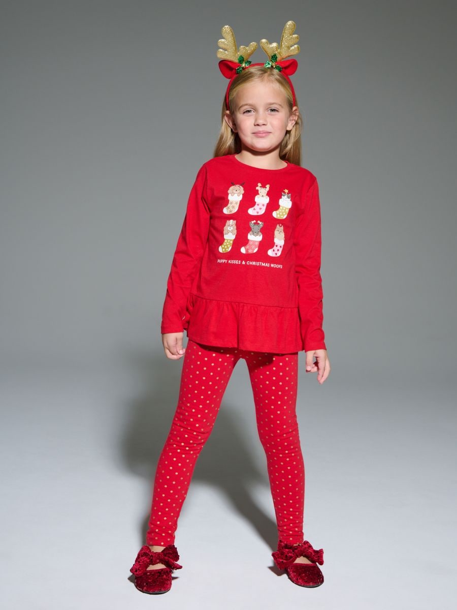 Komplet dzianinowy z motywem świątecznym - bordowy - SINSAY