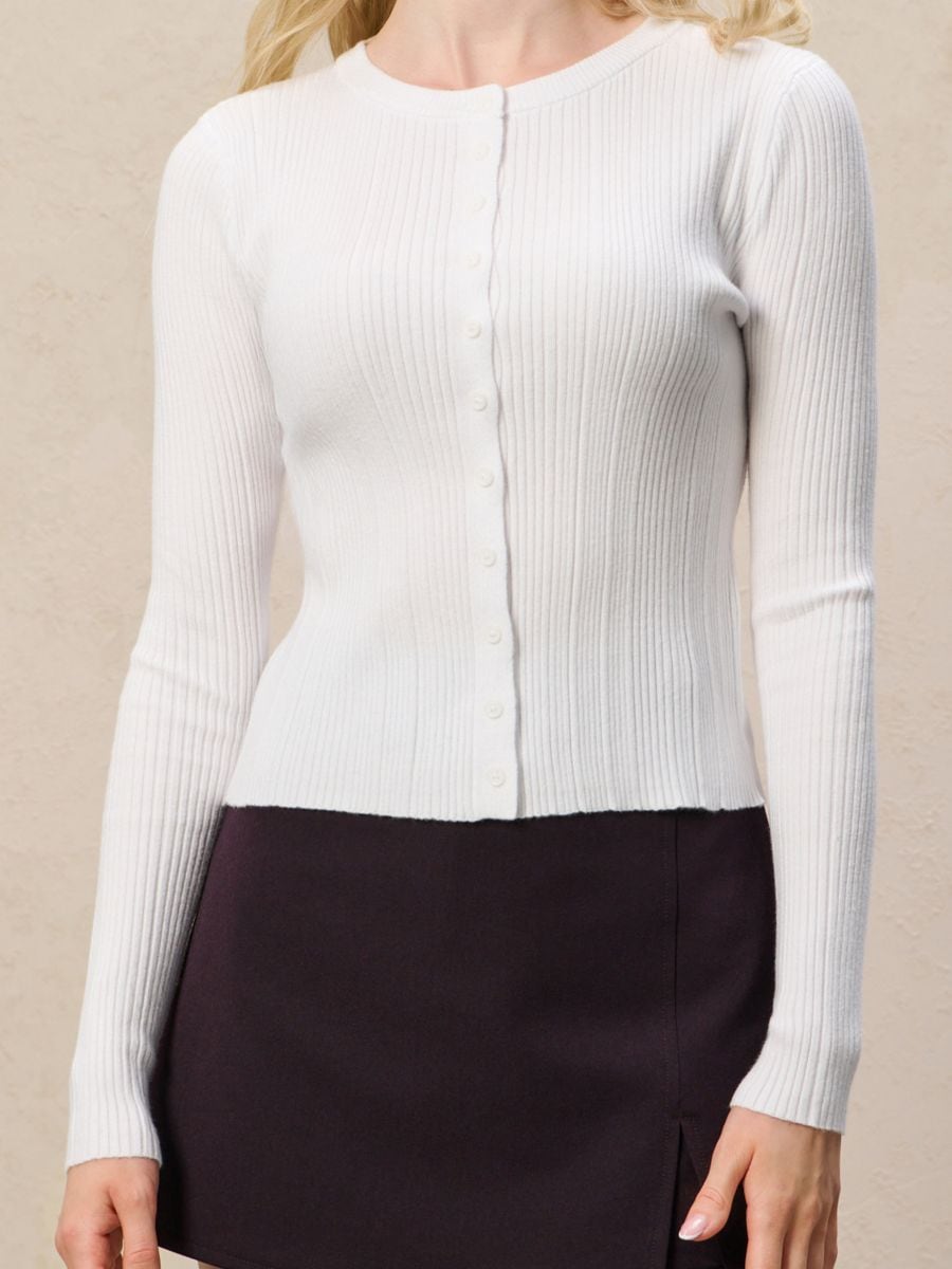 Cardigan tricotat în dungi - crem - SINSAY