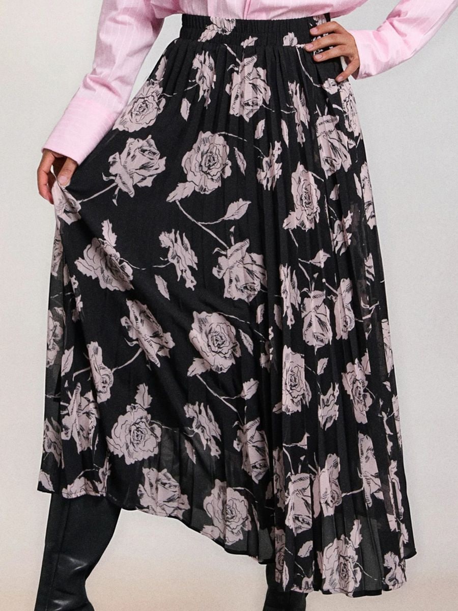 Plisirana midi suknja - crno - SINSAY