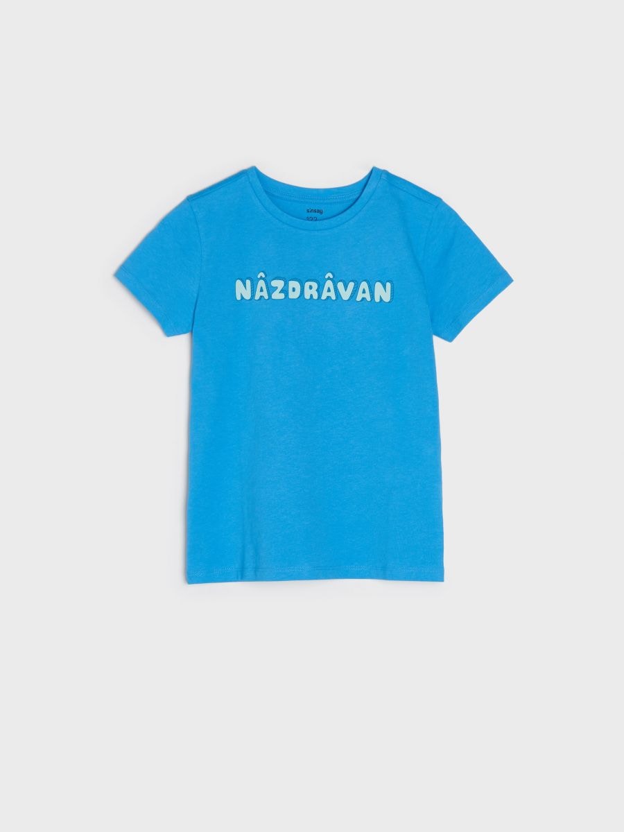 T-shirt with slogan - mid blue - SINSAY