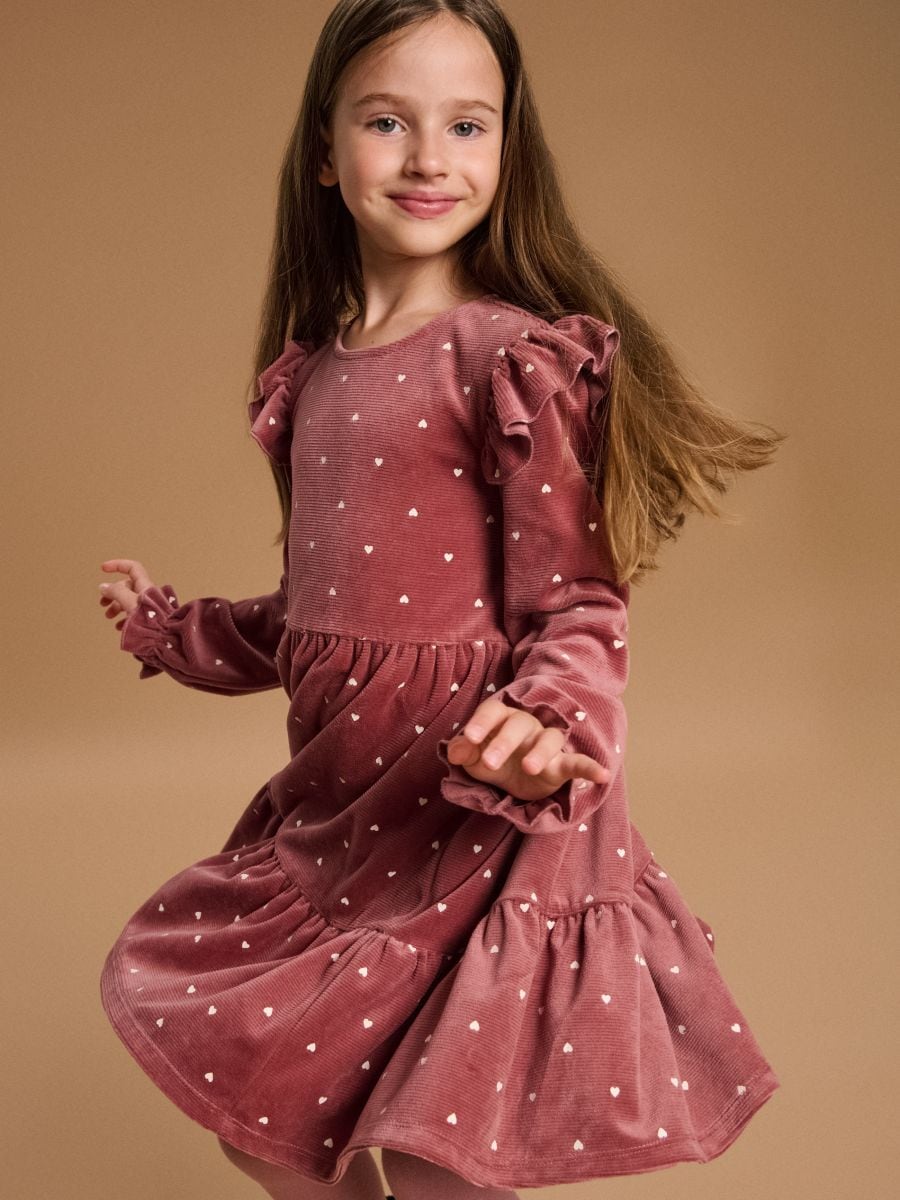 Prążkowana sukienka babydoll - bordowy - SINSAY