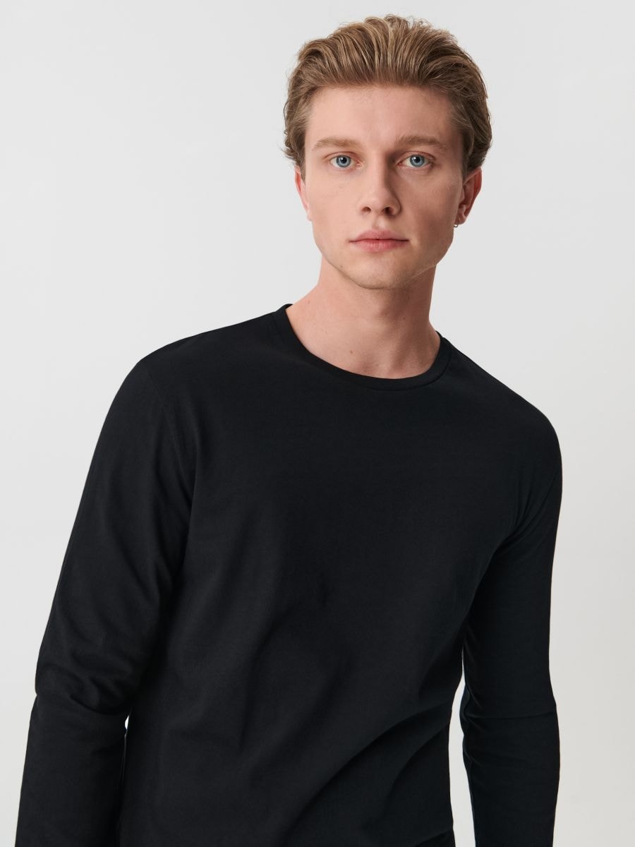 Tričko s dlouhými rukávy - černá - SINSAY