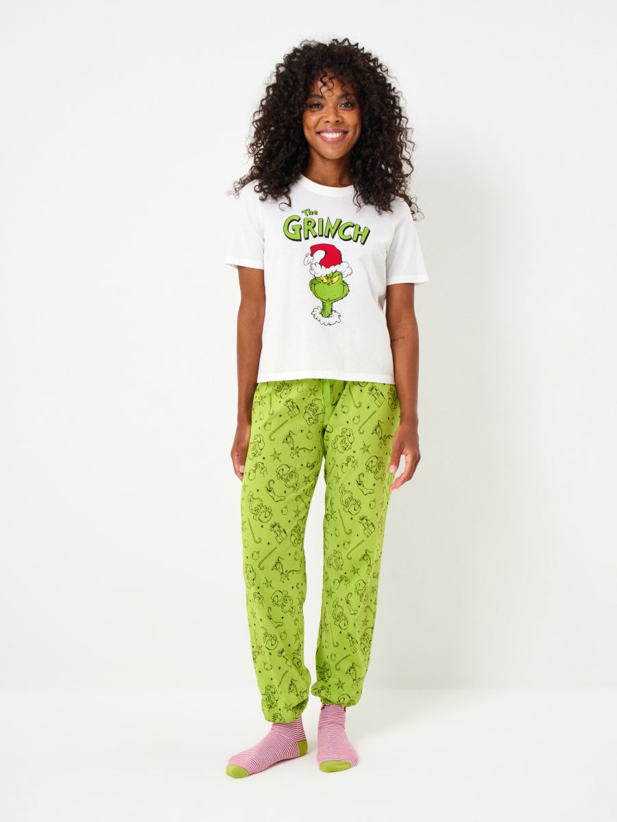 Pamut két részes pizsama mintával Grinch - krémszínű - SINSAY