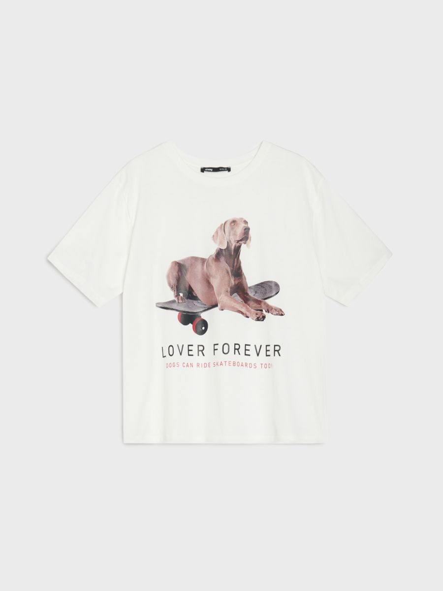 T-Shirt mit kurzen Ärmeln - Creme - SINSAY
