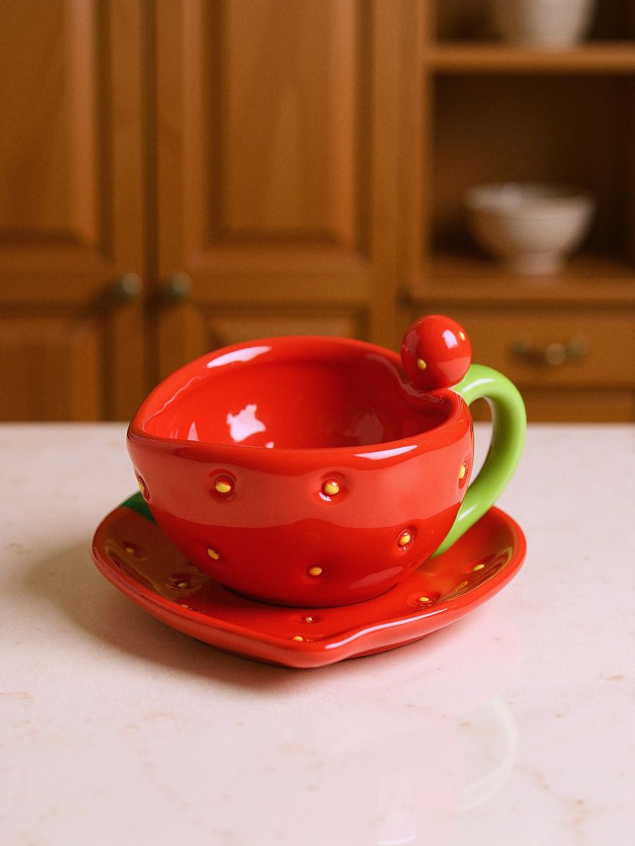 Tazza con piattino - rosso - SINSAY