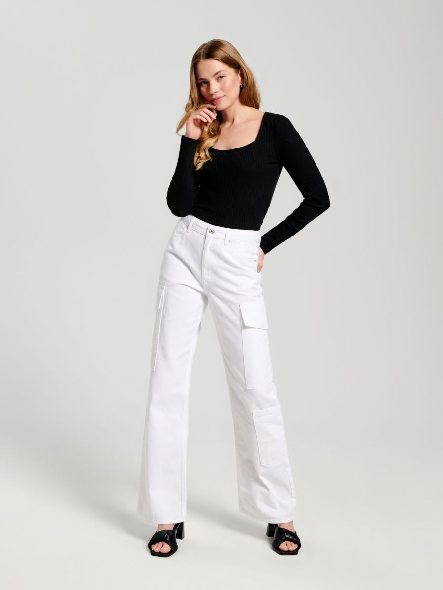 Jeans high waist wide leg - bianco - SINSAY