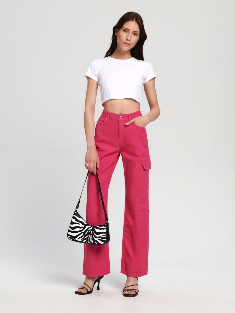 High waist wide leg jeans - pink - SINSAY